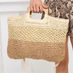 Royalfashion Beżowa słomiana duża torebka damska