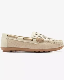 Royalfashion Beżowe ażurowe dziecięce mokasyny Nedda