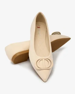 Royalfashion Beżowe baleriny damskie w szpic z ozdobą na nosku Tidita