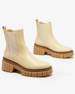 Royalfashion Beżowe botki damskie na masywnej podeszwie Eferope