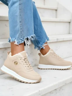 Royalfashion Beżowe buty sportowe damskie z ociepleniem Lahho
