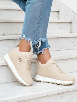 Royalfashion Beżowe buty sportowe damskie z ociepleniem Lahho