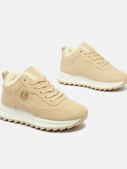 Royalfashion Beżowe buty sportowe damskie z ociepleniem Lahho
