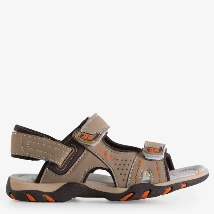 Royalfashion Beżowe chłopięce sandały na rzepy Mediu