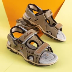 Royalfashion Beżowe chłopięce sandały na rzepy Elbrus