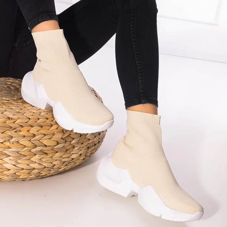 Royalfashion Beżowe damskie wysokie sportowe buty Gohi