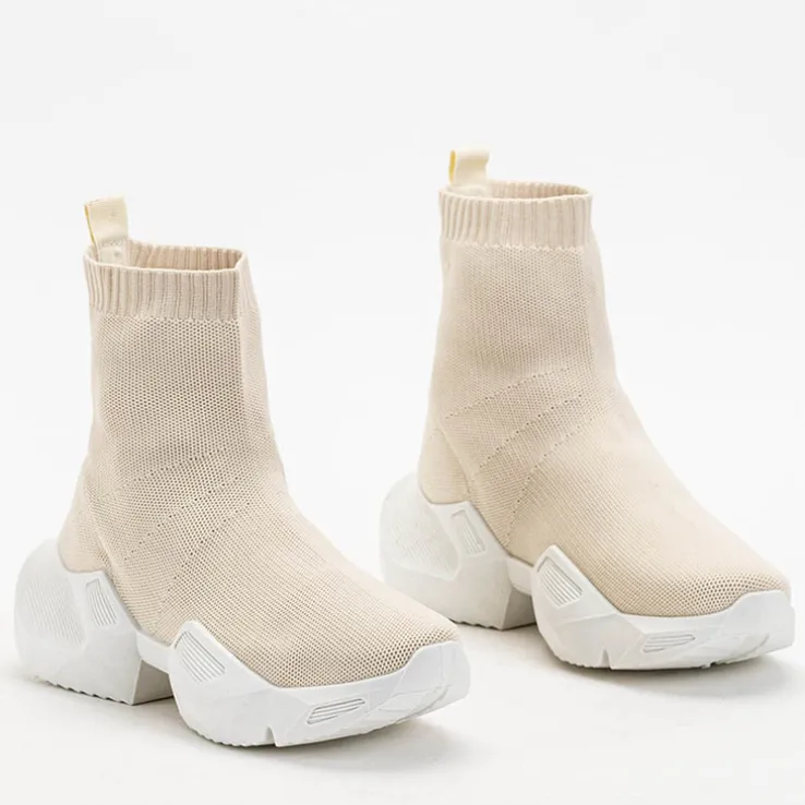 Royalfashion Beżowe damskie wysokie sportowe buty Gohi