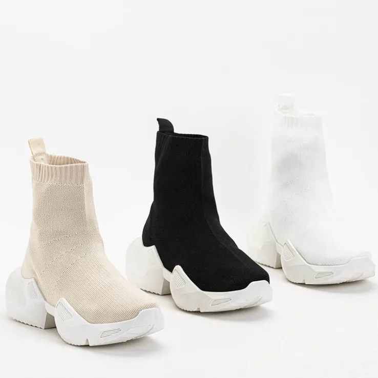 Royalfashion Beżowe damskie wysokie sportowe buty Gohi