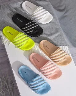 Royalfashion Beżowe damskie klapki z cyrkoniami Erikis