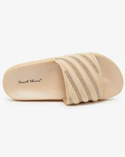 Royalfashion Beżowe damskie klapki z cyrkoniami Erikis