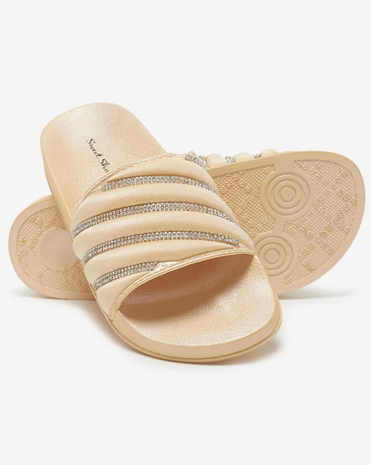 Royalfashion Beżowe damskie klapki z cyrkoniami Erikis