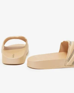 Royalfashion Beżowe damskie klapki z cyrkoniami Erikis