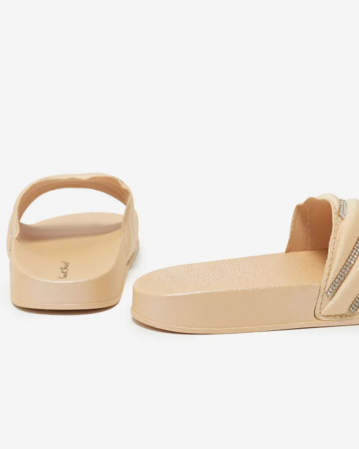 Royalfashion Beżowe damskie klapki z cyrkoniami Erikis