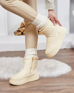 Royalfashion Beżowe damskie botki a'la śniegowce Kacecica