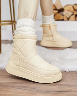 Royalfashion Beżowe damskie botki a'la śniegowce Kacecica