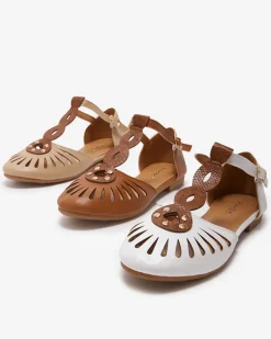 Royalfashion Beżowe damskie baleriny ażurowe z wycięciem po bokach Erraf