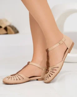 Royalfashion Beżowe damskie baleriny ażurowe z wycięciem po bokach Erraf