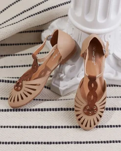 Royalfashion Beżowe damskie baleriny ażurowe z wycięciem po bokach Erraf