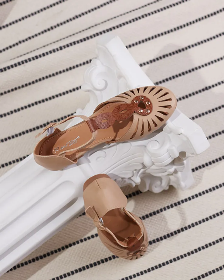 Royalfashion Beżowe damskie baleriny ażurowe z wycięciem po bokach Erraf