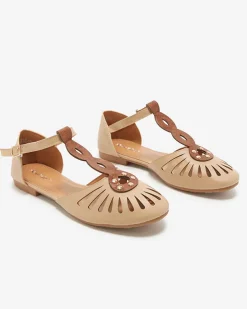 Royalfashion Beżowe damskie baleriny ażurowe z wycięciem po bokach Erraf