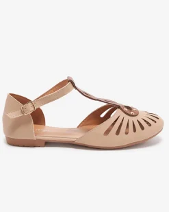 Royalfashion Beżowe damskie baleriny ażurowe z wycięciem po bokach Erraf