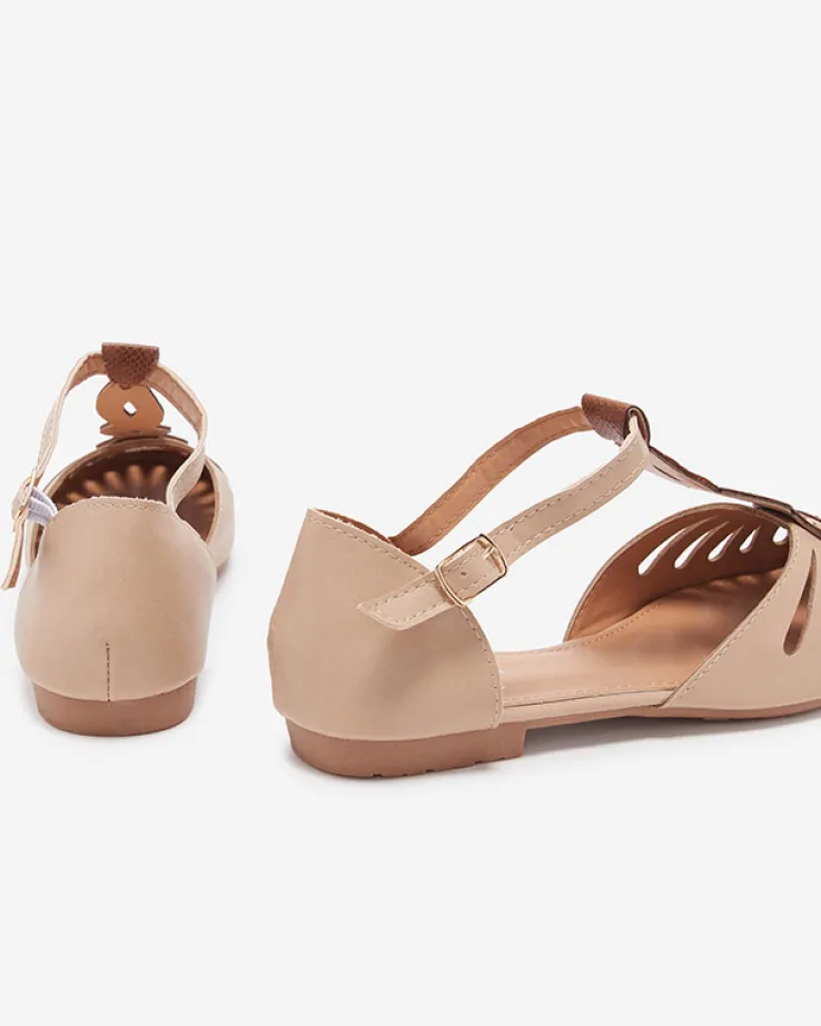 Royalfashion Beżowe damskie baleriny ażurowe z wycięciem po bokach Erraf