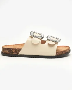 Royalfashion Beżowe damskie klapki z klamerkami Oterina