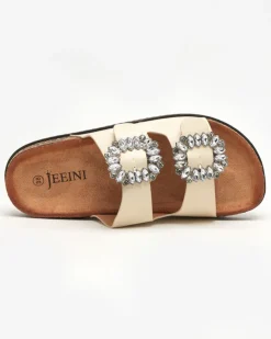 Royalfashion Beżowe damskie klapki z klamerkami Oterina