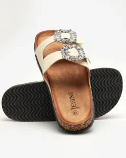 Royalfashion Beżowe damskie klapki z klamerkami Oterina