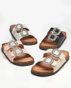 Royalfashion Beżowe damskie klapki z klamerkami Oterina