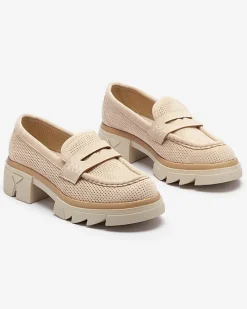 Royalfashion Beżowe damskie ażurowe mokasyny na masywnej podeszwie Ejina