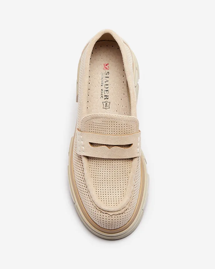 Royalfashion Beżowe damskie ażurowe mokasyny na masywnej podeszwie Ejina