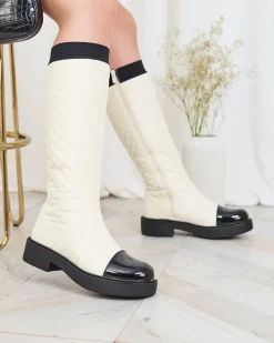 Royalfashion Beżowe damskie kozaki pikowane Ataeb