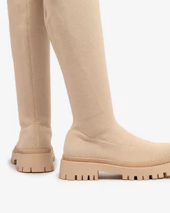 Royalfashion Beżowe damskie wsuwane kozaki za kolano Radgitas