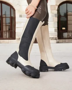 Royalfashion Beżowe damskie kozaki do połowy łydki Blyss