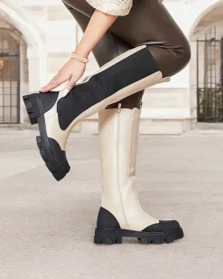 Royalfashion Beżowe damskie kozaki do połowy łydki Blyss