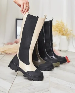 Royalfashion Beżowe damskie kozaki do połowy łydki Blyss