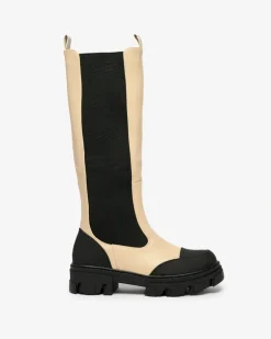 Royalfashion Beżowe damskie kozaki do połowy łydki Blyss