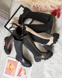 Royalfashion Beżowe damskie kozaki do połowy łydki Blyss