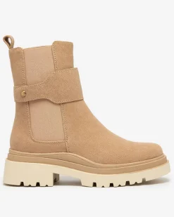 Royalfashion Beżowe damskie botki z ozdobnym paskiem Doasa