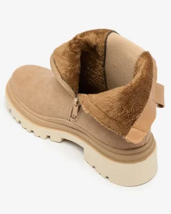 Royalfashion Beżowe damskie botki z ozdobnym paskiem Doasa