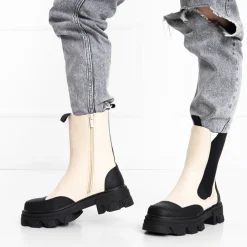 Royalfashion Beżowe damskie botki na masywnej podeszwie Rosidi