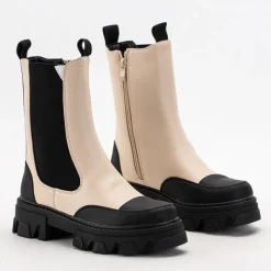 Royalfashion Beżowe damskie botki na masywnej podeszwie Rosidi