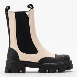 Royalfashion Beżowe damskie botki na masywnej podeszwie Rosidi