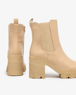 Royalfashion Beżowe damskie botki na słupku Atherta