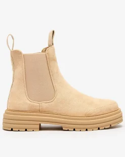 Royalfashion Beżowe damskie botki z ozdobnym paskiem Loffdo