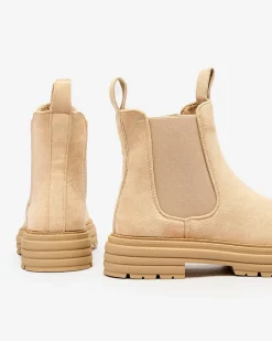 Royalfashion Beżowe damskie botki z ozdobnym paskiem Loffdo