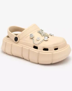 Royalfashion Beżowe damskie klapki gumowe Kooranza