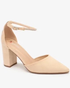 Royalfashion Beżowe damskie czółenka z cyrkoniami Britica