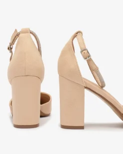 Royalfashion Beżowe damskie czółenka z cyrkoniami Britica